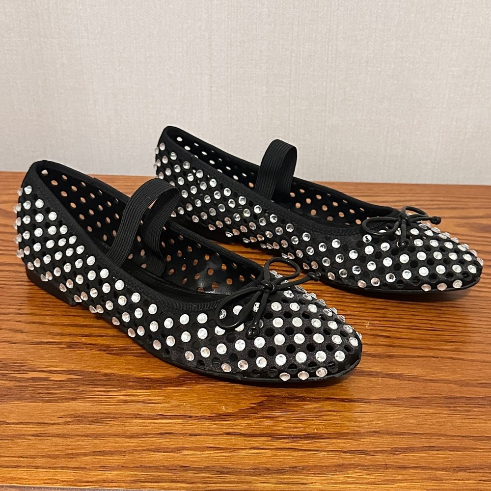 Cape Robbin Black Rhinestone Mesh Mary Jane Ballet Flats Womens Size 10